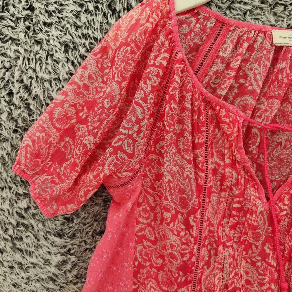 Abercrombie & Fitch Womens Boho Cottagecore Blouse M Pink Floral Peasant Top